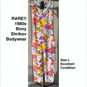 RARE 1980s Bony Shrikov Bodywear Floral Print Jumpsuit, Size L, Excellent Condit